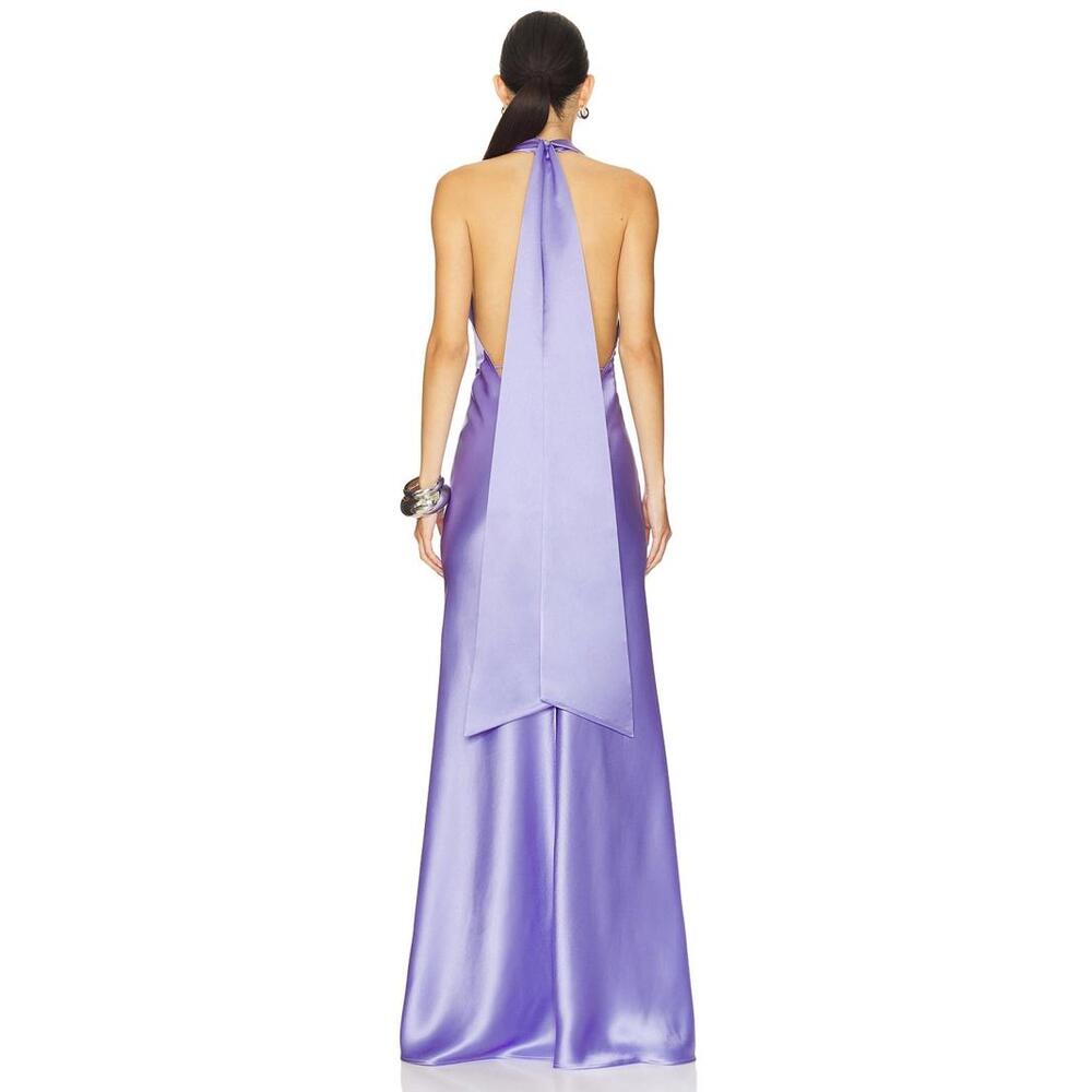 SAU LEE Pearl Gown in Periwinkle maxi halter - Picture 2 of 9
